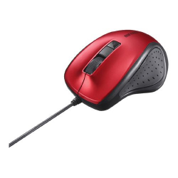 商品画像:有線 BlueLED 静音 5ボタンマウス レッド BSMBU300RD