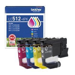 商品画像:<ブラザー純正>インクカートリッジ 4色パック (ブラック/シアン/マゼンタ/イエロー) LC512-4PK