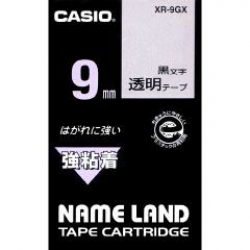 カシオ計算機> ネームランドテープ(9mm/透明に黒字/強粘着テープ/5.5m