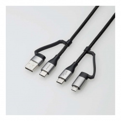 商品画像:4in1 USBケーブル/USB-A+USB-C/Micro-B+USB-C/USB Power Delivery対応/2.0m/ブラック MPA-AMBCC20BK