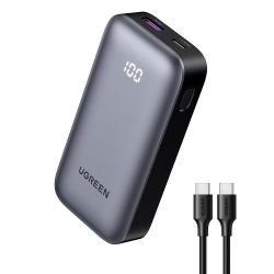 商品画像:UGREEN Nexode 10000mAh 急速充電モバイルバッテリー 30W グレー USB-C to USB-Cケーブル付き 25185 UGR-BY-000004