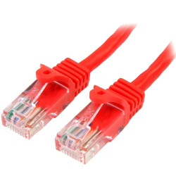商品画像:0.5m カテゴリー5e LANケーブル レッド RJ45コネクタ(ツメ折れ防止カバー付き) イーサネット対応Cat5e UTPケーブル 45PAT50CMRD