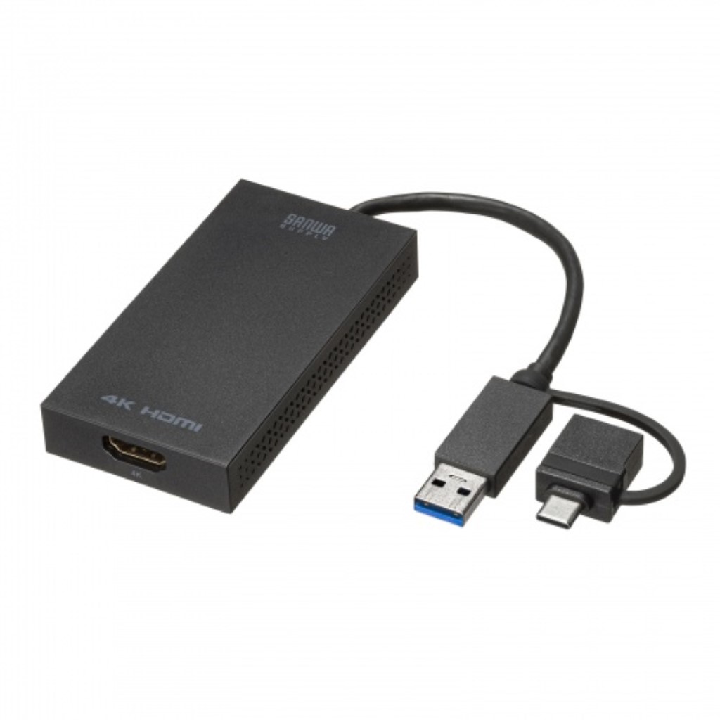 サンワサプライ> USB A/Type-C両対応HDMIディスプレイアダプタ(4K/30Hz対応) 123market