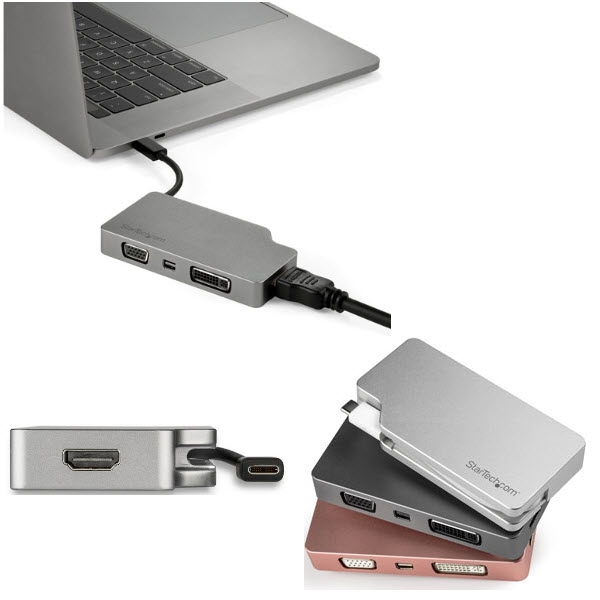 in USB Type-Cマルチアダプタ アルミ筐体 USB-C VGA/ DVI/ 4K HDMI/ mDP  スペースグレー 123market