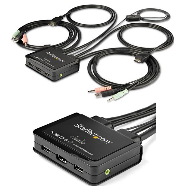 ケーブル一体型 2ポート USB HDMI対応KVMスイッチ 4K/60Hz対応PC切替器 1.5mケーブル長  3.5mmオーディオ対応 123market